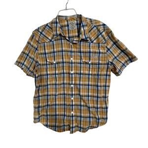 LUCKY BRAND Western Shirt Mens XL Short Sleeve Plaid Button Front Cotton